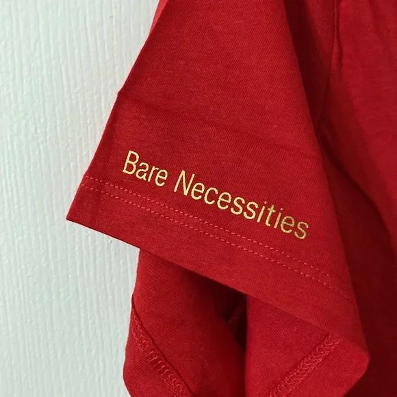 Red short sleeve nightgown with Bare Necessities gold logo on chest and sleeve - Picture 6 of 10